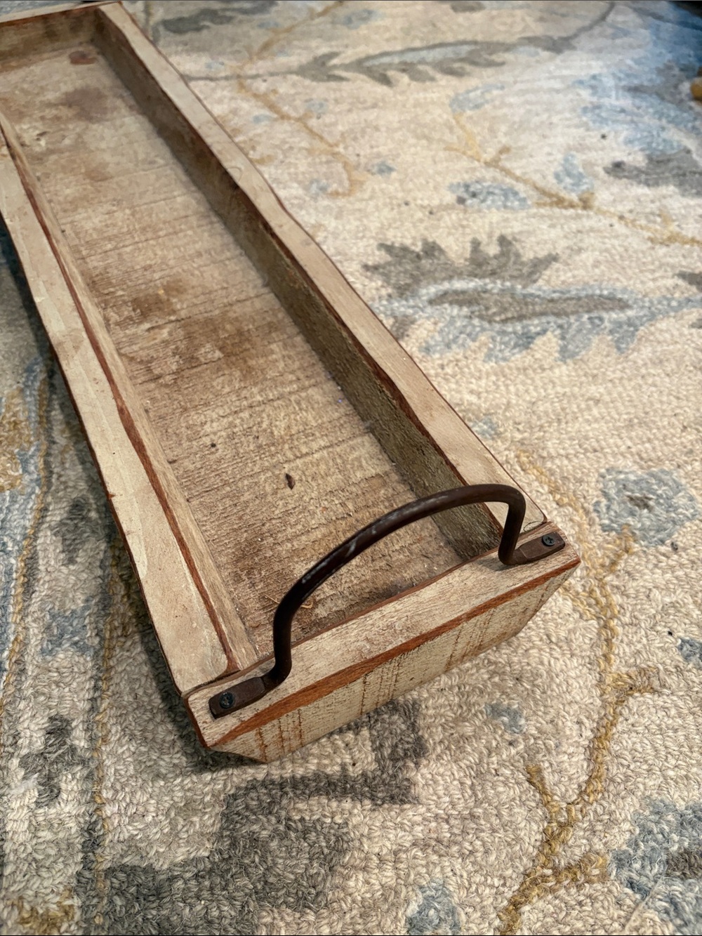 Rustic Cream and Brown Wooden Tray with Metal Handles - Picture 4 of 4